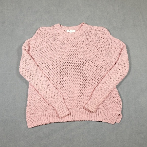 Madewell Pullover Sweater Womens S Pink 100% Cotton Long Sleeve Open Knit - Picture 1 of 9